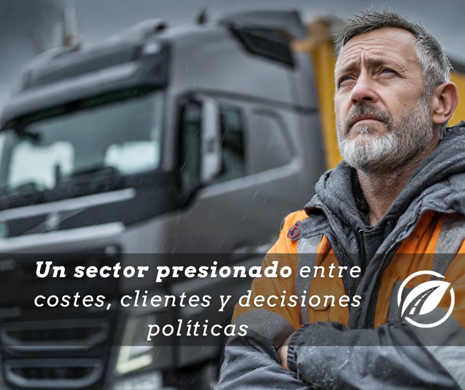 Transportista preocupado junto a su camión ante la incertidumbre del sector por los costes del combustible y los márgenes