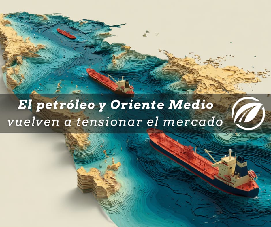Ruta marítima del petróleo en Oriente Medio con petroleros atravesando un estrecho estratégico