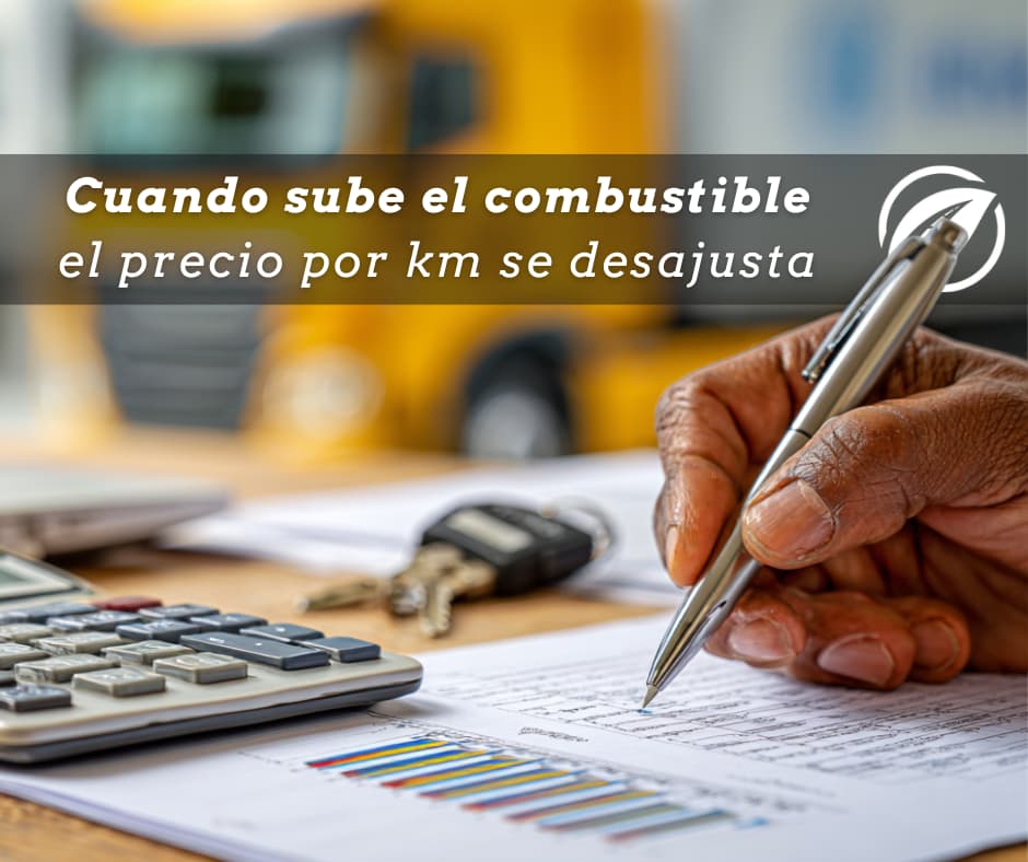 Profesional del transporte revisando costes, contratos y subida del combustible en una oficina logística
