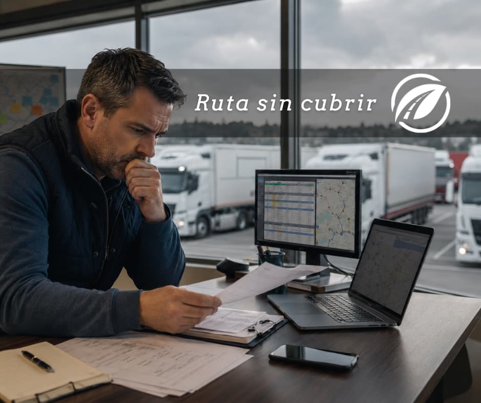 Responsable de tráfico revisando rutas pendientes por falta de conductores en una empresa de transporte