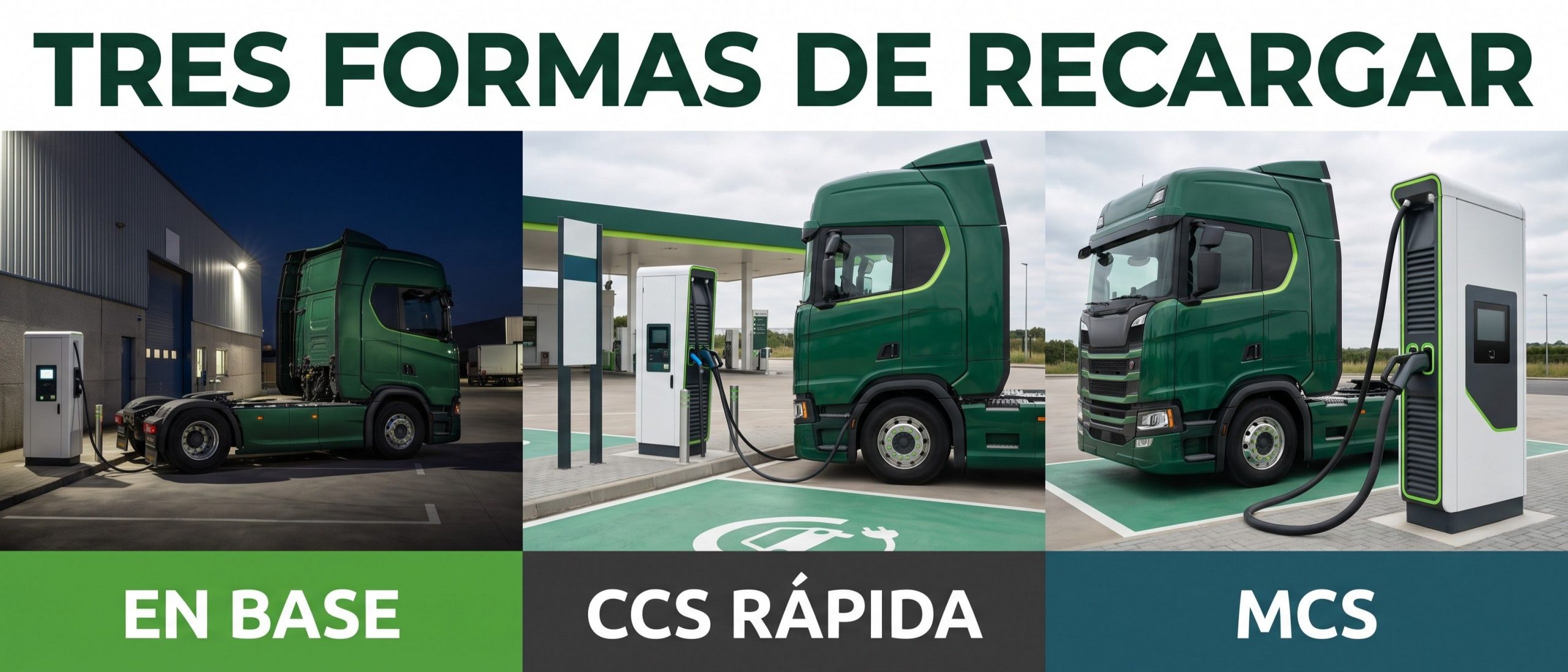 Comparación entre recarga en base, recarga rápida CCS y recarga MCS