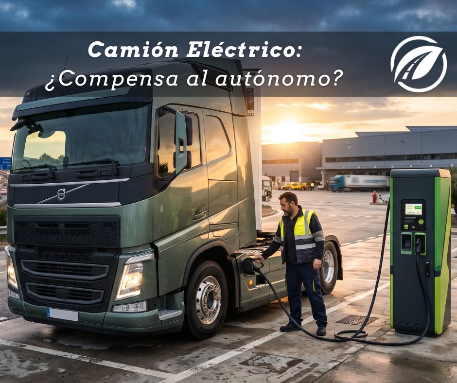 Camión eléctrico para transportista autónomo conectado a una estación de recarga